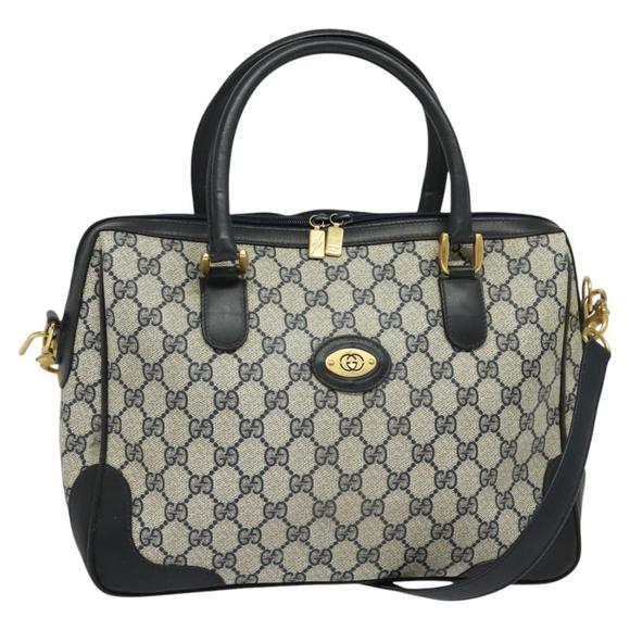 GUCCI GG Supreme Hand Bag PVC 2way Navy Gold 002 58 0033 Auth 123421 - Picture 1 of 16
